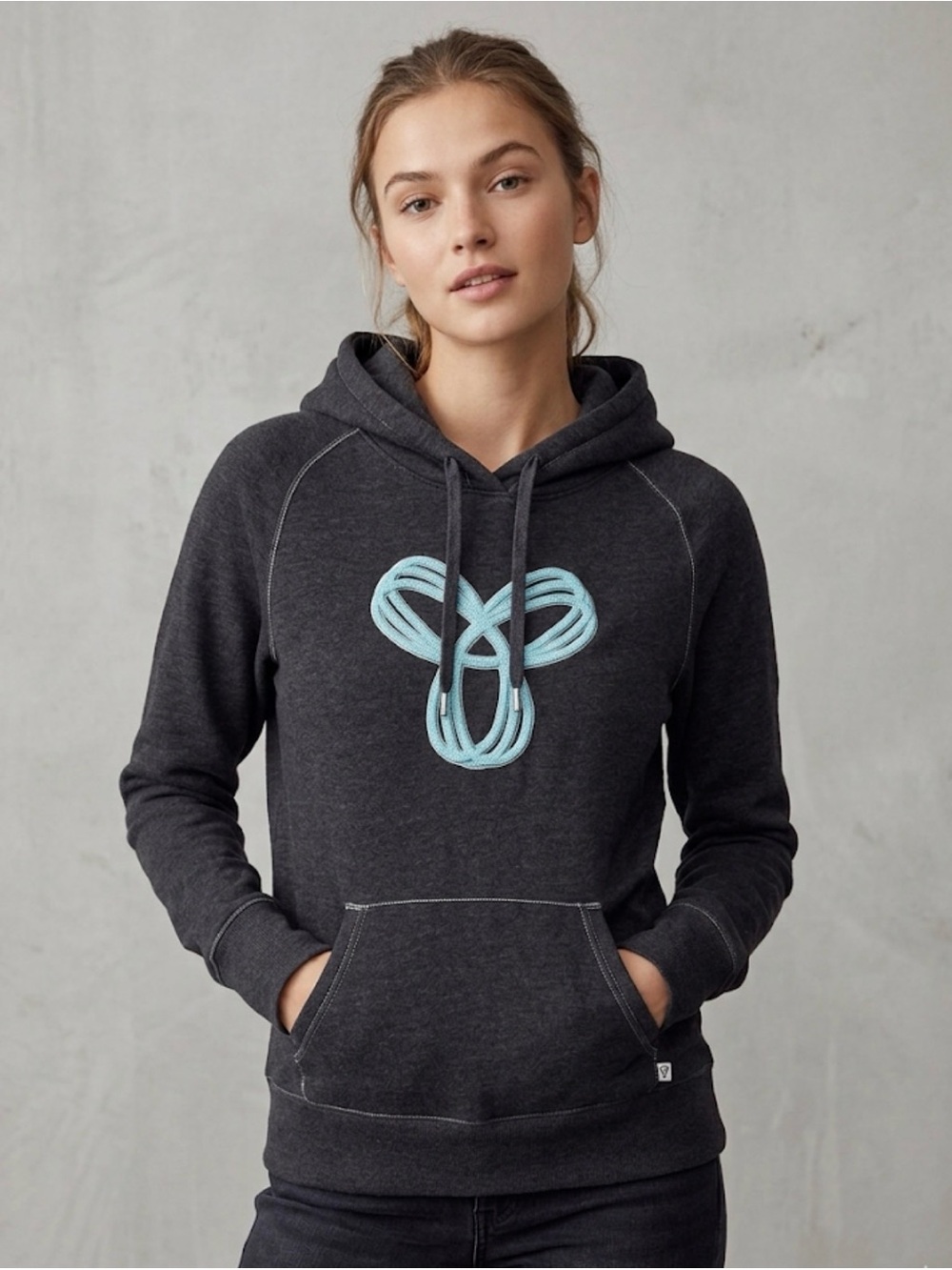 TNA Charcoal Hoodie with Light Blue Logo Stitching